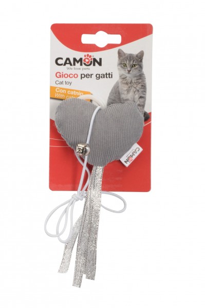 Katzenspielzeug Herz mit Glocke, Bänder und Catnip
