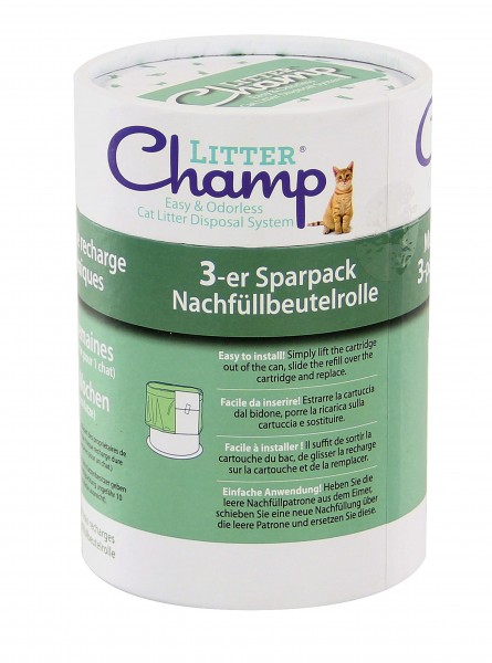 Nachfüllbeutel zu Litter Champ 3er Pack Beutelrolle 100% biologisch abbaubar