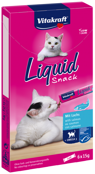 Katzensnack Liquid Snack mit Lachs und Omega 3 6Stk