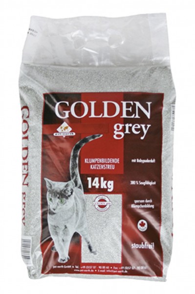 Katzenstreu Golden Grey mit Babypulver Staubfrei 14kg
