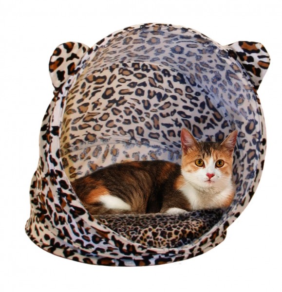 Leopard Katzenhaus mit Kissen,faltbar D=46cm/H=48cm