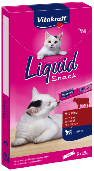 Katzensnack Liquid Snack mit Rind und Inulin 6Stk