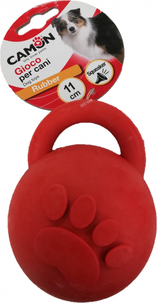 Hundespielzeug Ball mit Handgriff aus Gummi mit Quitscher Ø 11cm